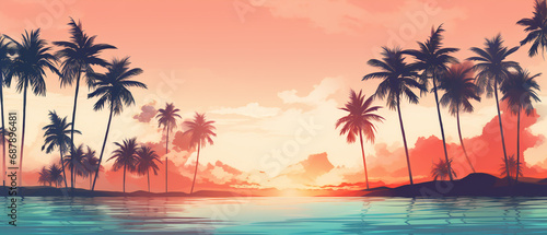 Palm trees on tropical beach at sunset © amavi.her1717