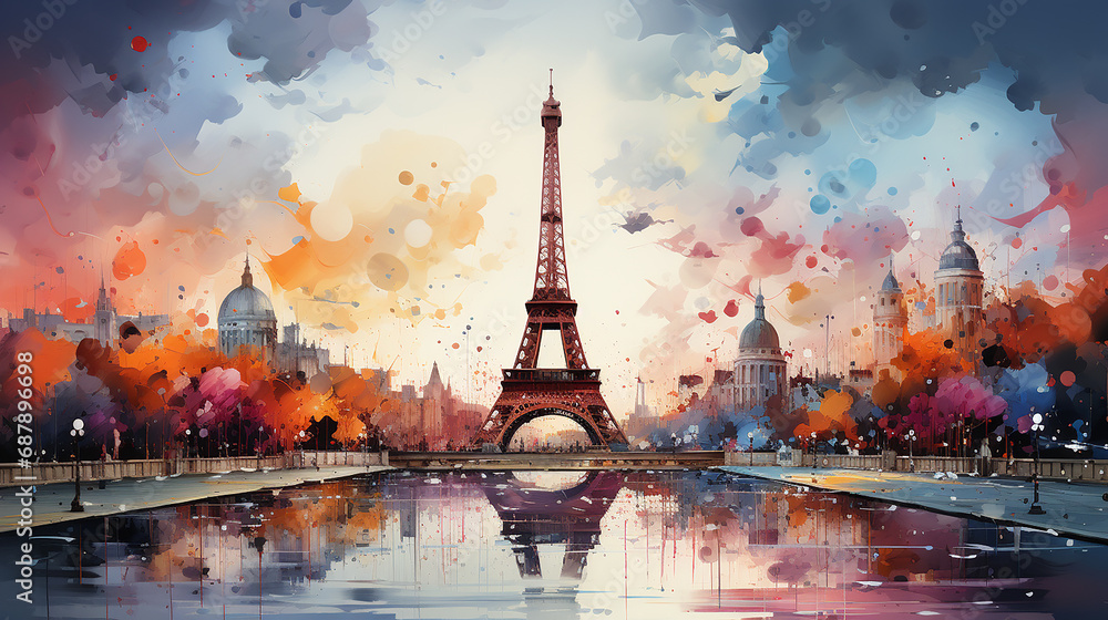 touristic card of Paris views, France