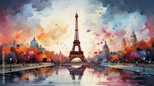 touristic card of Paris views, France © nolonely