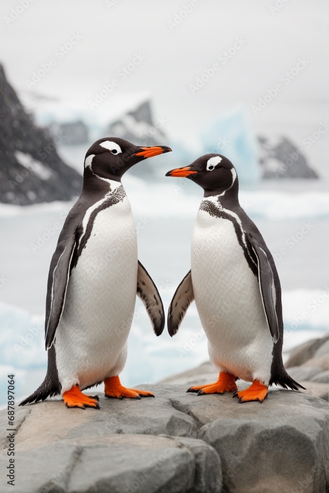 Obraz premium Gentoo penguins on the rocks, Antarctic Peninsula, Antarctica