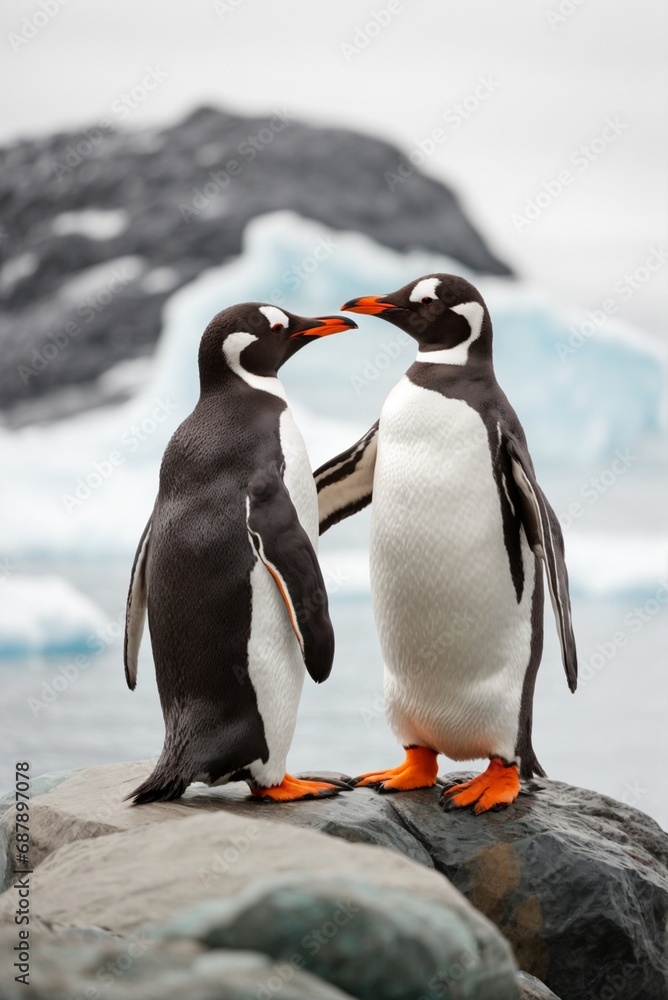 Naklejka premium Gentoo penguins on the rocks, Antarctic Peninsula, Antarctica