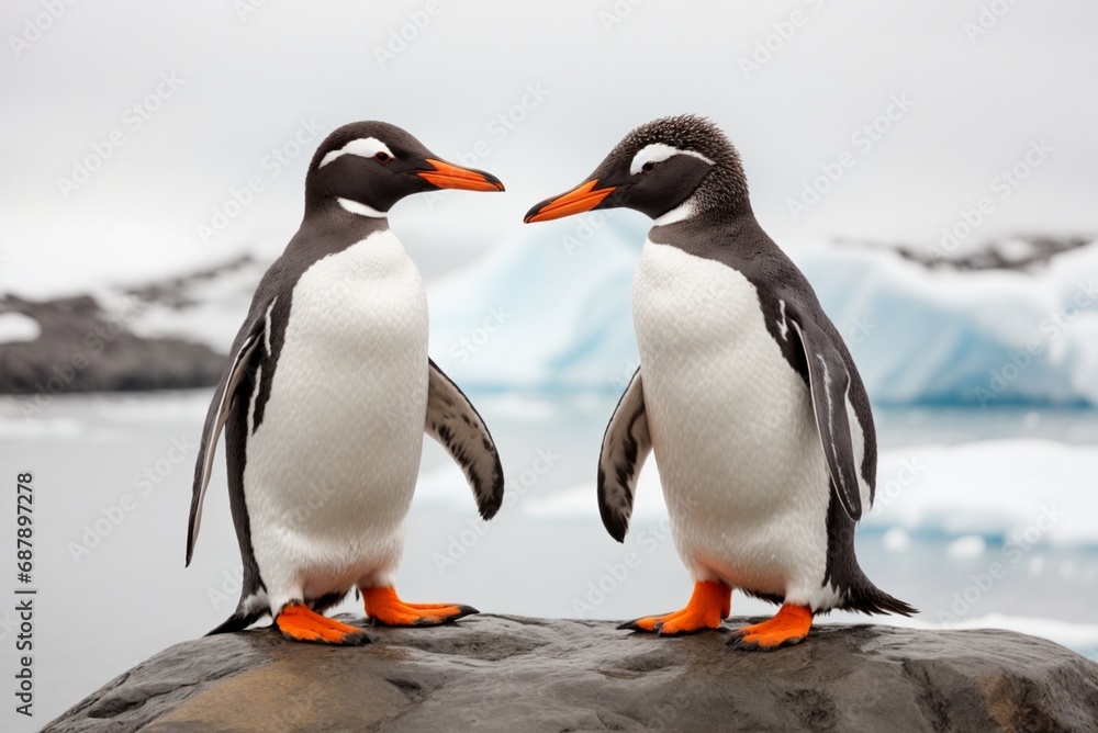 Fototapeta premium Gentoo penguins on the rocks, Antarctic Peninsula, Antarctica