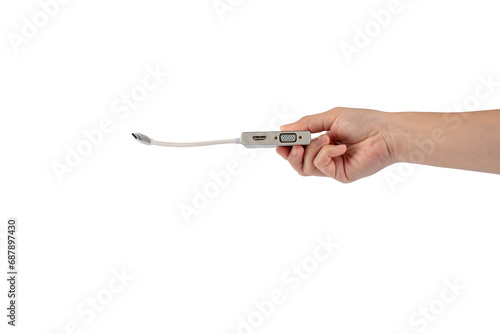 Hand and multi card reader isolated on transparent background