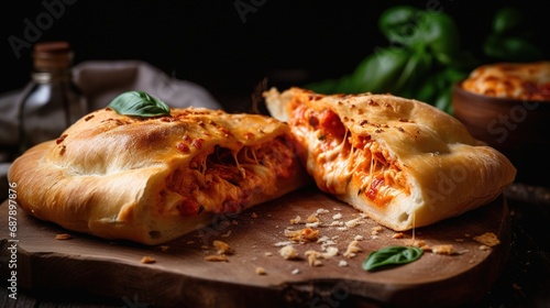 grilled calzone pizza with basilio photo