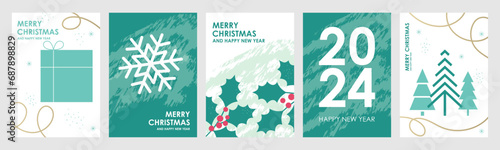 Merry Christmas and New Year cards and invitations to corporate events. Design for graphic and web design, social media banners, vector illustration.