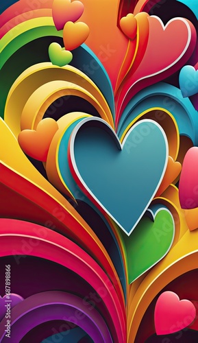 Vertical background consisting of 3D hearts, lines and waves. Suitable for phone screensaver