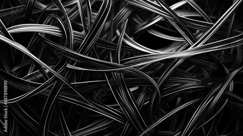 Abstract patterns in tangled wires, black and white color, background