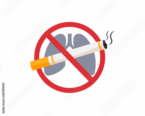 Smoking effect on human lung stop smoking Forbidden no smoking red sign vector illustration.
