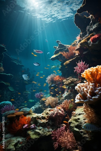 Beautiful coral garden with a diversity of hard and soft corals creating an underwater paradise  Generative AI