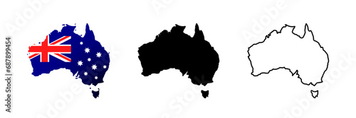 Australia map. Australia flag. Australian map sign. Australian map icon