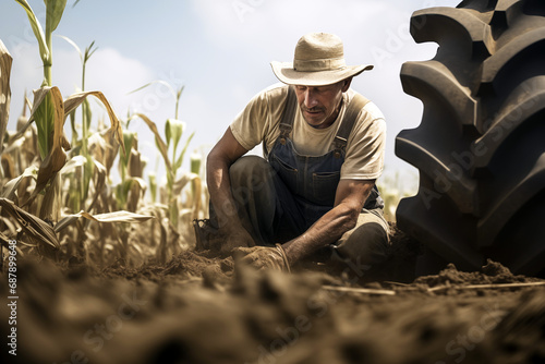 Farmer in a field with a tractor. Agriculture.