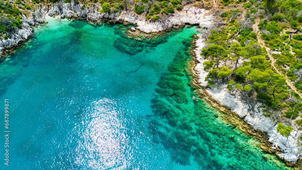 Cape Amarandos beach in Skopelos, Greece - Aerial view Cape Amarandos beach in Skopelos, Greece - Aerial view