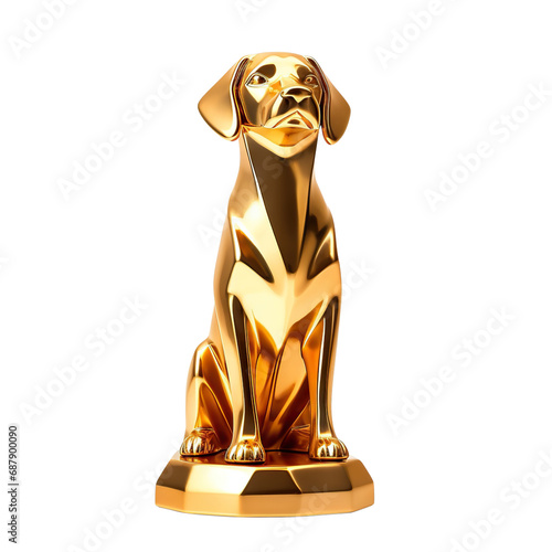 Golden dog award trophy, cut out. Award for first place in dog show