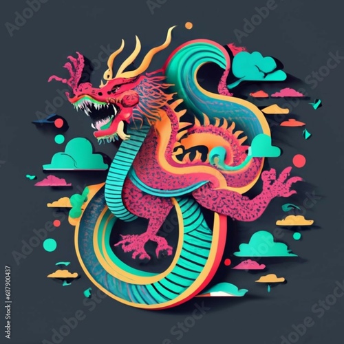 Silhouette of Chinese dragon crawling 3d design