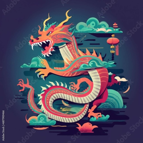 Silhouette of Chinese dragon crawling 3d design © Amir