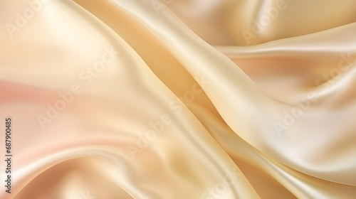 Light pale gold peach yellow white silk satin. Gold background. Silky shiny smooth soft fabric. Generative AI.