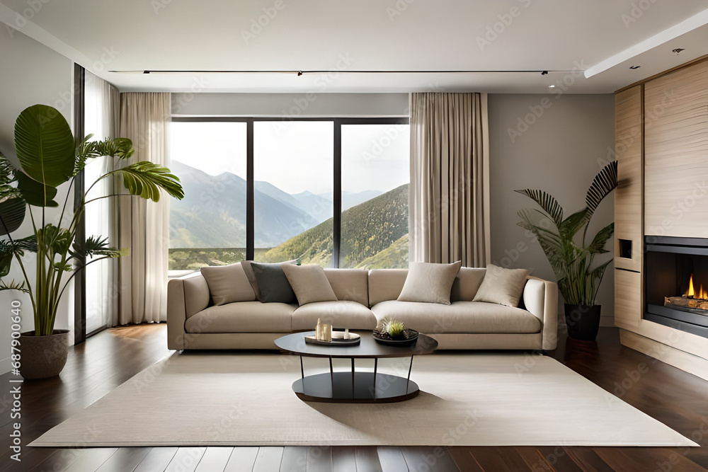 Beige velvet sofa with terra cotta cushions between houseplants. Beige velvet sofa with terra cotta cushions between houseplants.