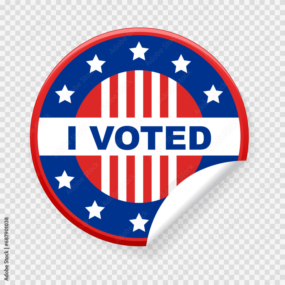 Concept of responsibility USA voting icon. Circle sticker with I voted, on American flag. Round American elections labels. Concept of responsibility USA voting icon. Circle sticker with I voted, on American flag. Round American elections labels.
