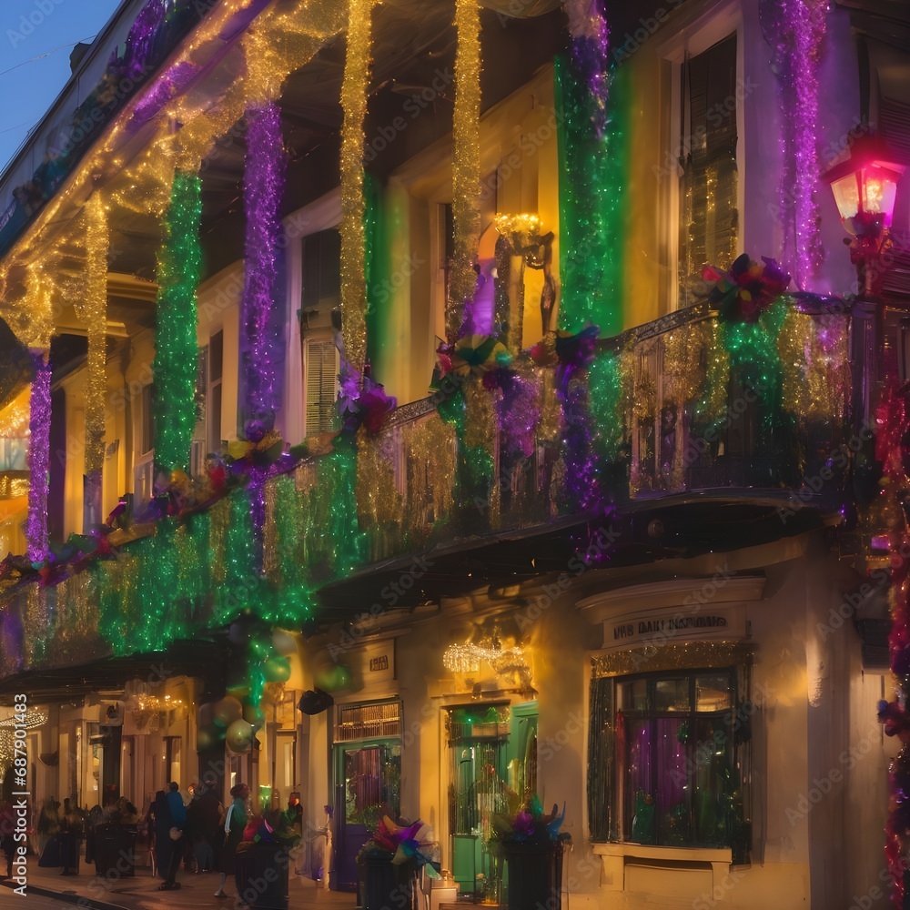 Mardi gras decorations in New Orleans with masks