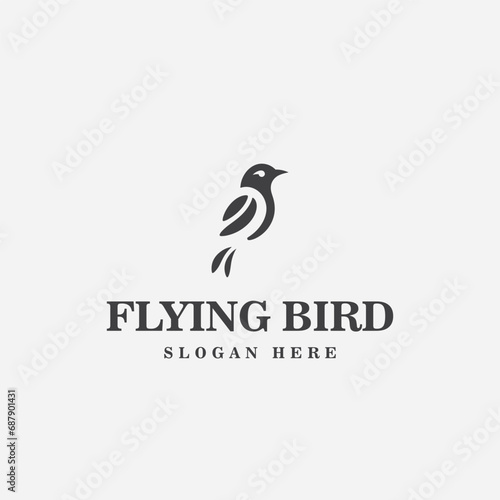 bird logo design, in black and white monochrome style