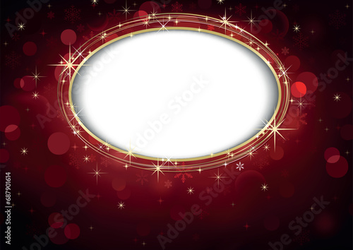 Red Defocused Christmas Background with Snowflakes and Oval Shape with Sparkl...