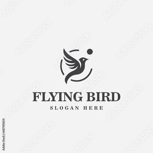 bird logo design, in black and white monochrome style