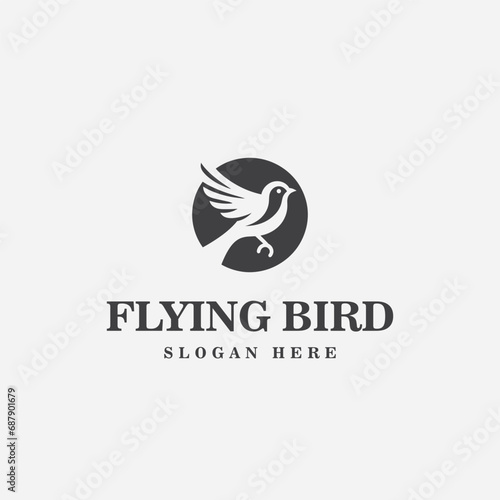 bird logo design, in black and white monochrome style