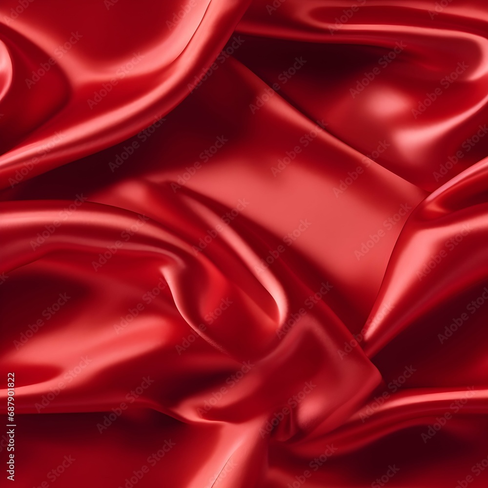 Fototapeta premium red silk satin. red background. Silky shiny smooth soft fabric. Seamless Pattern. Generative AI