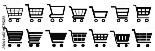 Shopping cart icon set. Web store shopping cart icon. Shopping trolley in outline. 
