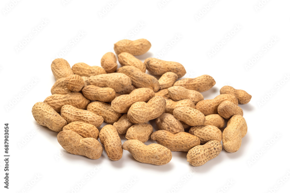 Fresh peanuts in shell on a white background. Food background of peanuts Fresh peanuts in shell on a white background. Food background of peanuts