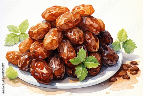 hand drawn watercolor white raisins isolated on white. AI Generated