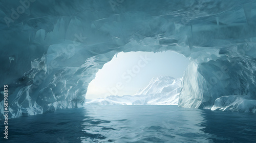 Iceberg cave in the ocean