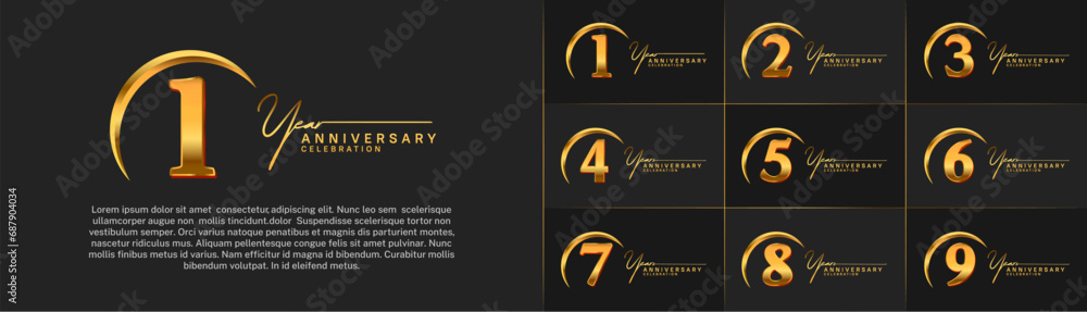 Set of Anniversary Logotype gold color can be use for special day celebration - obrazy, fototapety, plakaty 