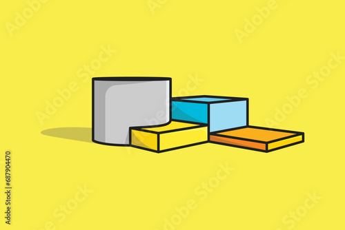 Round and square empty stages and podium stairs vector illustration. Podium for performance or presentation. podium platform with geometric shapes icon concept.