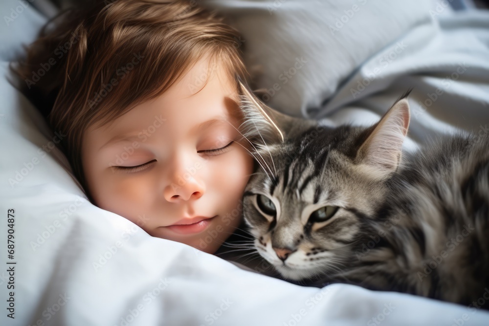 A Child Sleeping With A Cat A Child Sleeping With A Cat