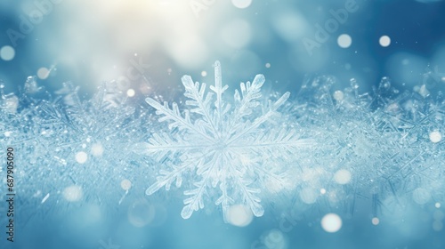 Snowflake background. Winter texture. White snowflakes are flying on a blue background. © Cherkasova Alie
