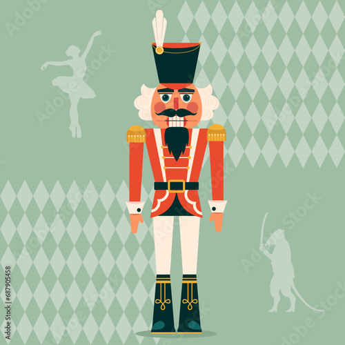 Seamless Christmas Pattern with Nutcracker, Ballerina and Mouse King.