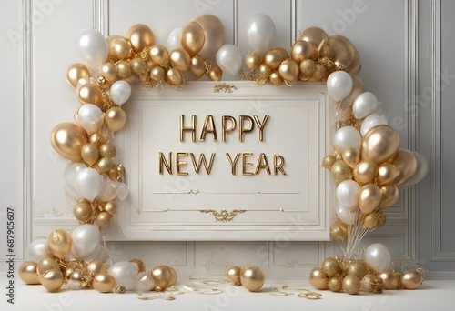 Happy New Year written on the Luxury Board with balloons. Happy New Year 2024.
