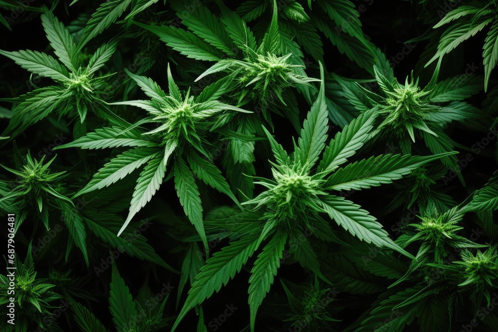 Blooming cannabis plant, medical marijuana. Concept of herbal alternative medicine Blooming cannabis plant, medical marijuana. Concept of herbal alternative medicine