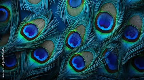 Macro close up Colorful peacock feathers, shallow dof texture of peacock feathers Beautiful background, rich color.Animal bird background photo