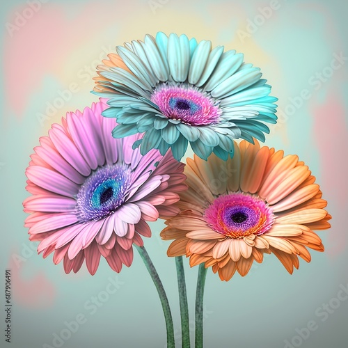 pastel gerberas on a bright background tree head fragrant floral bouquet petals beautiful paint oil watercolor flower closeup garden Generative AI 