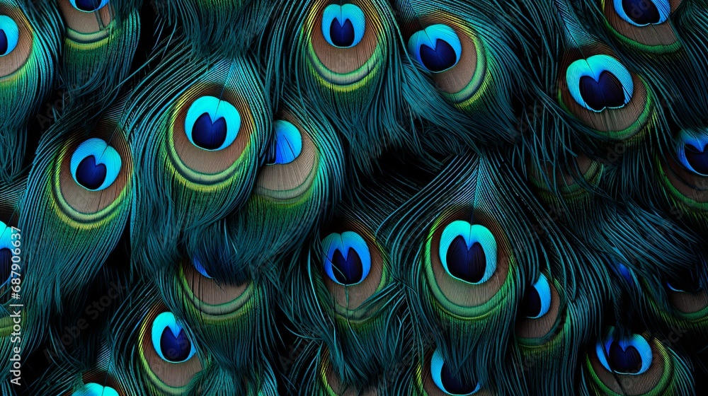 Obraz premium Macro close up Colorful peacock feathers, shallow dof texture of peacock feathers Beautiful background, rich color.Animal bird background
