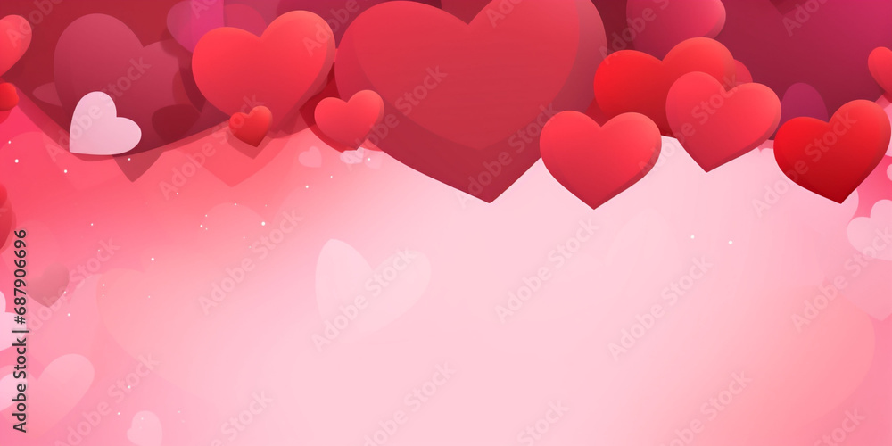 Celebrating Love with Festive Valentine's Day Banner with red heart hearts on a red background. Post card. Copy space.