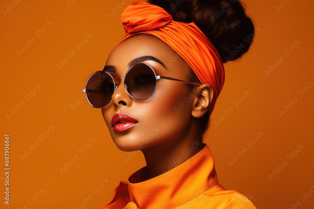 Fashionable Black Woman Against Solid Orange Background Highquality Photo Fashionable Black Woman Against Solid Orange Background Highquality Photo