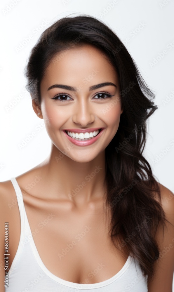 Smile of young woman with healthy white teeth and hygiene Concept of advertising dentist and facial care Smile of young woman with healthy white teeth and hygiene Concept of advertising dentist and facial care
