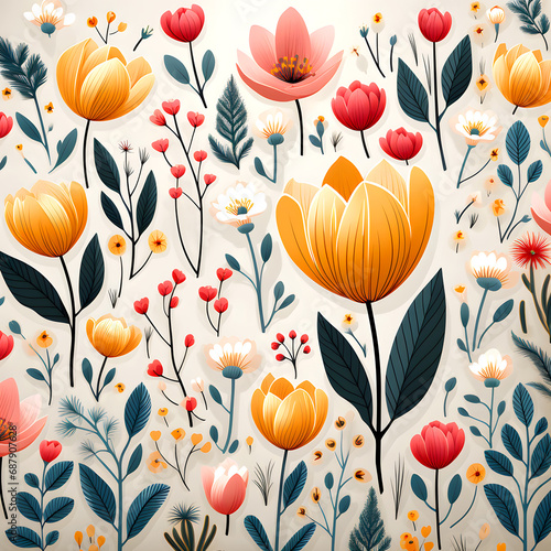 Colorful Floral Pattern Design with Lush Spring Blooms