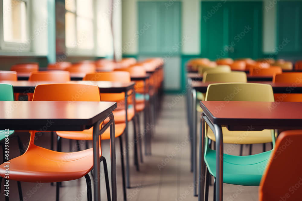 chairs in an empty school classroom