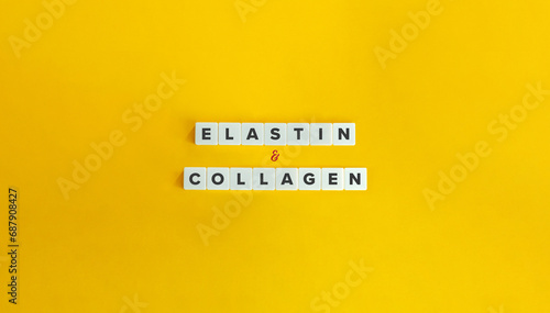 Elastin and Collagen Banner. Block Letter Tiles on Yellow Background. Minimal Aesthetics. photo