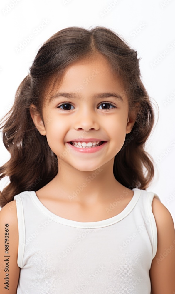 Smile of little girl with healthy white teeth and hygiene Concept of advertising dentist and facial care Smile of little girl with healthy white teeth and hygiene Concept of advertising dentist and facial care