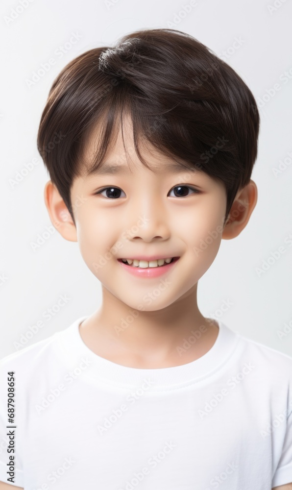 Smile of little Korean boy with healthy white teeth and hygiene Concept of advertising dentist and facial care Smile of little Korean boy with healthy white teeth and hygiene Concept of advertising dentist and facial care